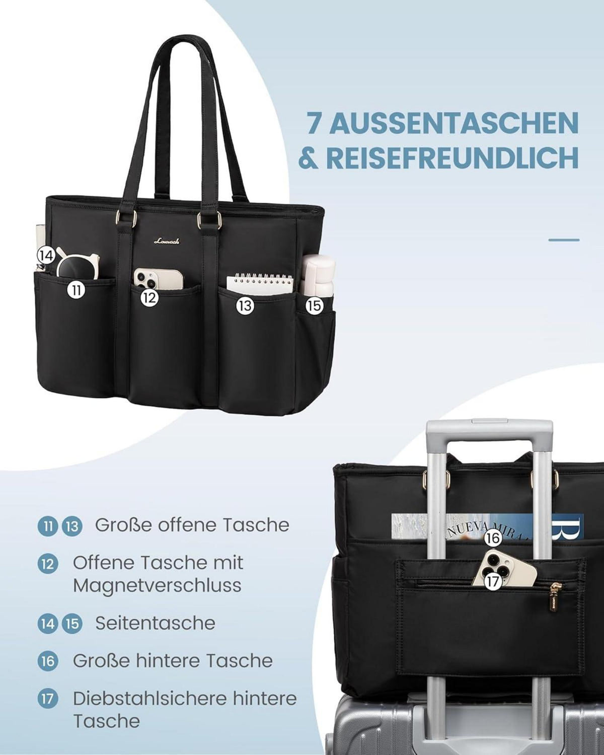 Laptoptasche Damen 15,6 Zoll Aktentasche Groß Wasserdicht Business