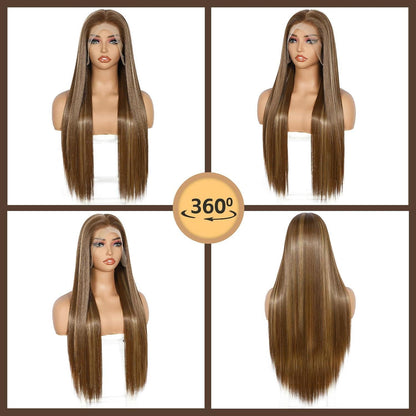 Lange gerade Perücke hellbraun 13x6 Lace Front Perücke