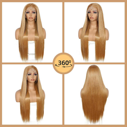 Lange Gerade Perücke 26 Zoll Gelbbraun Lace Front Synthetik
