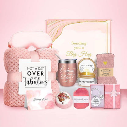 Geschenkset für Frauen: Kuscheldecke, Weinbecher, Duftkerzen & mehr