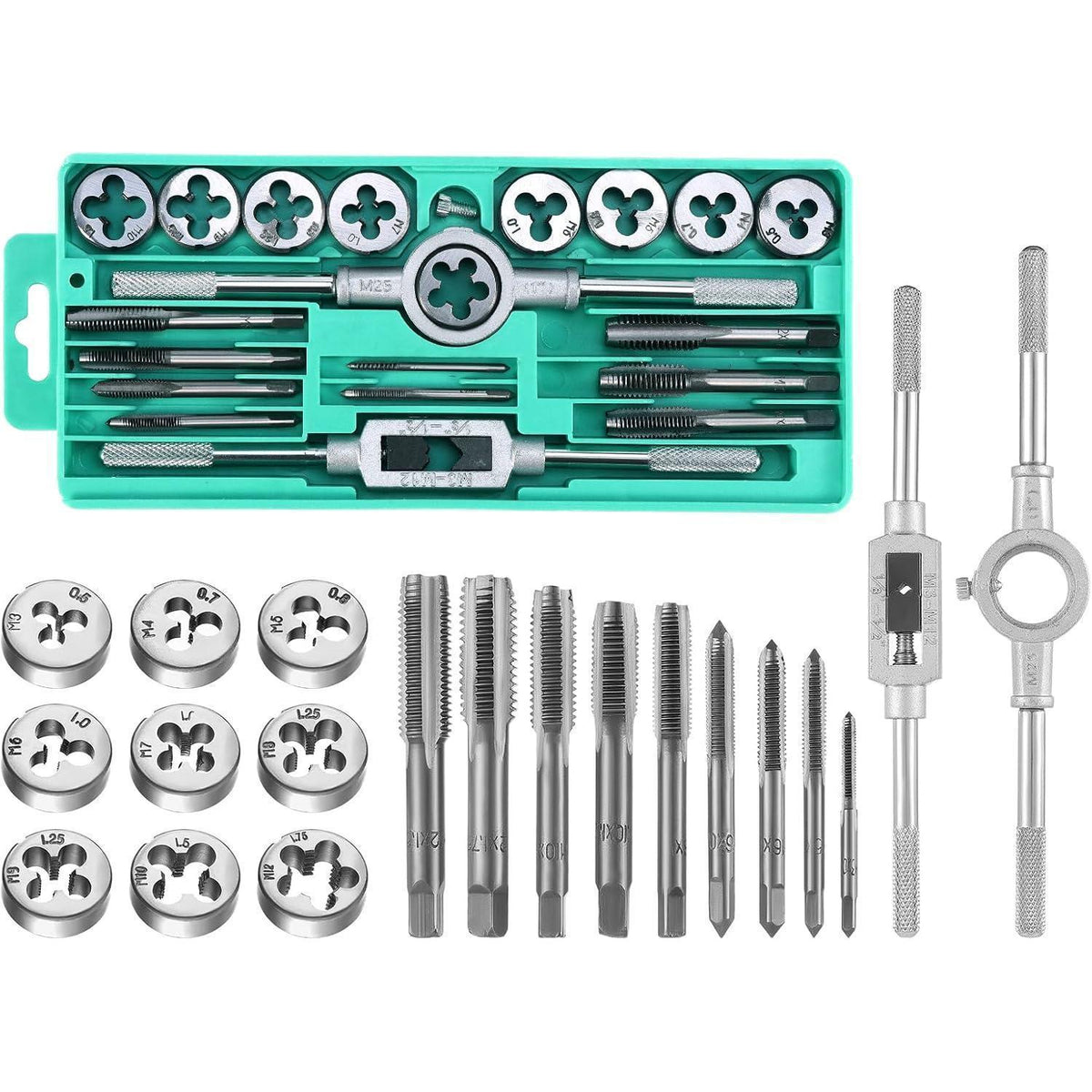 20tlg. Gewindeschneider Set Metrisch M3-M12 mit Bohrer