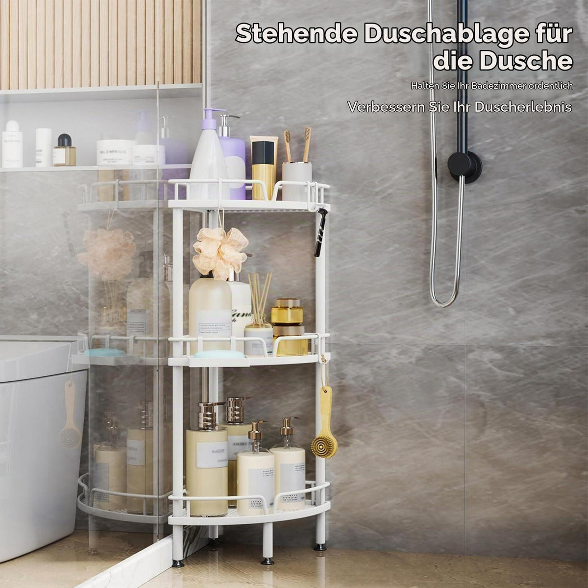 Duschablage Eckig ohne Bohren - Edelstahl 3-Lagen Weiß
