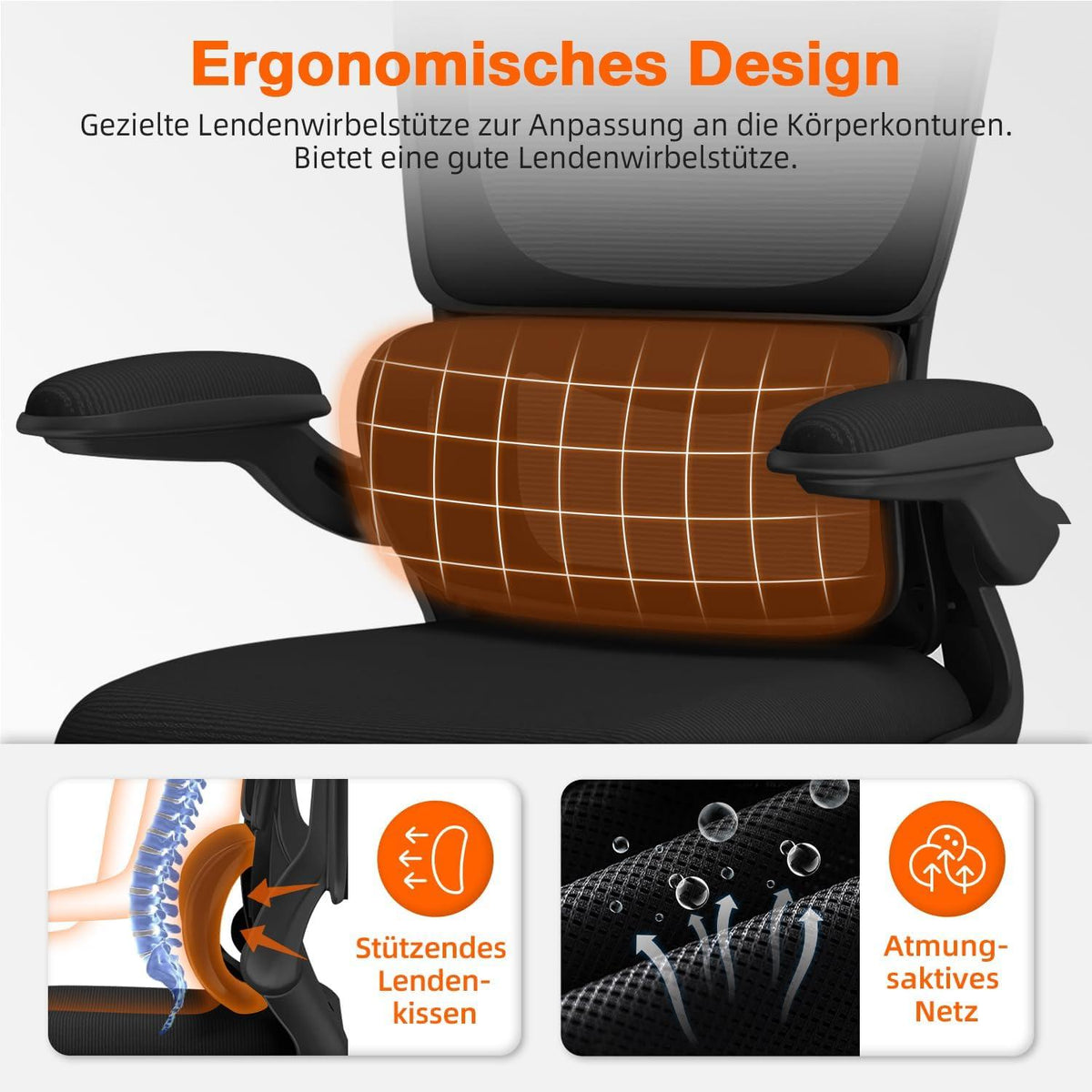 Ergonomischer Bürostuhl mit Verstellbarer Kopfstütze und Wippfunktion