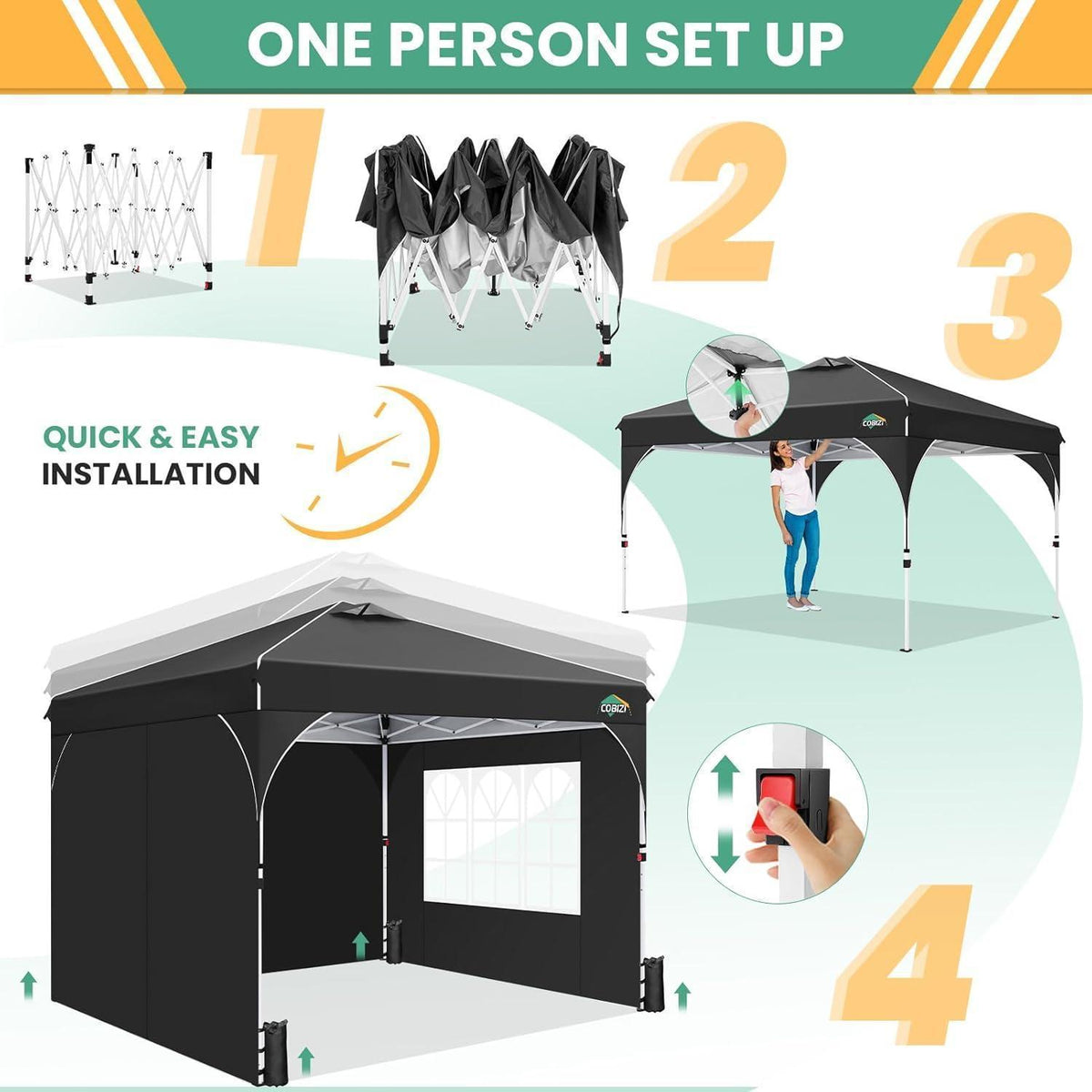 Faltpavillon 3x3 Wasserdicht mit Seitenteilen & Sandsäcken