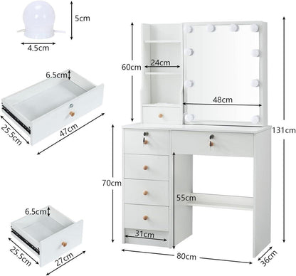 Schminktisch mit verstellbaren 10 LED Lampen Beleuchtung Makeup Organizer