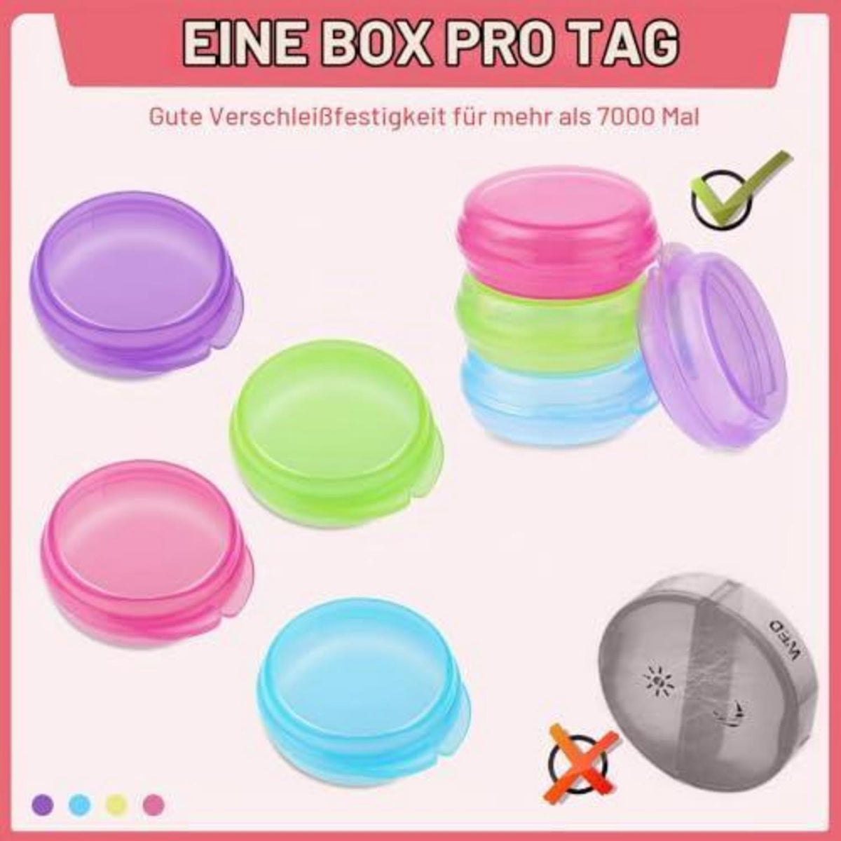 4x Kleine Pillendose - Tragbarer Pillen-Organizer für Reisen