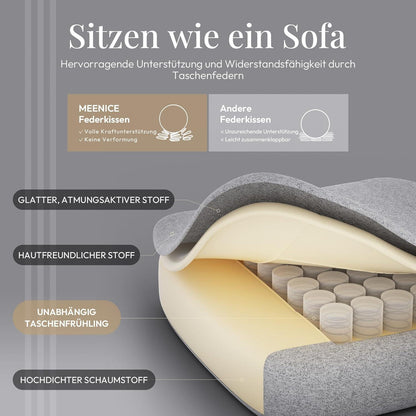 MEENICE Gaming Stuhl Stoff mit Taschenfederkissen und Kühlung Gel Massage Fußstütze Grau