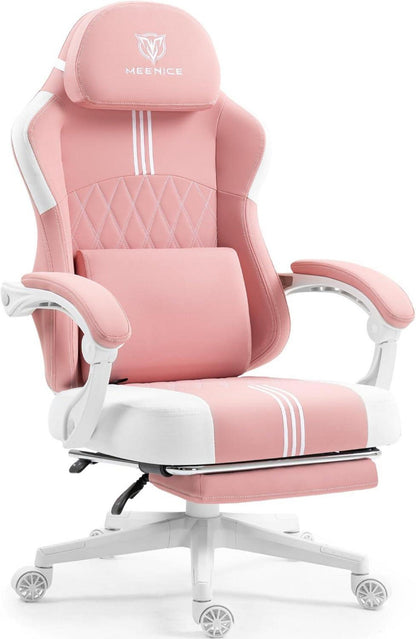 Gaming Stuhl mit Taschenfederkissen und Kühlung Gel Massage Fußstütze