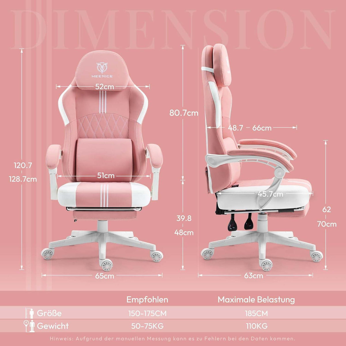 Gaming Stuhl mit Taschenfederkissen und Kühlung Gel Massage Fußstütze