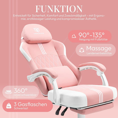 MEENICE Gaming Stuhl mit Taschenfederkissen und Kühlung Gel, Massage Sessel, Ergonomischer Game Stuhl für Erwachsene in Rosa Leder