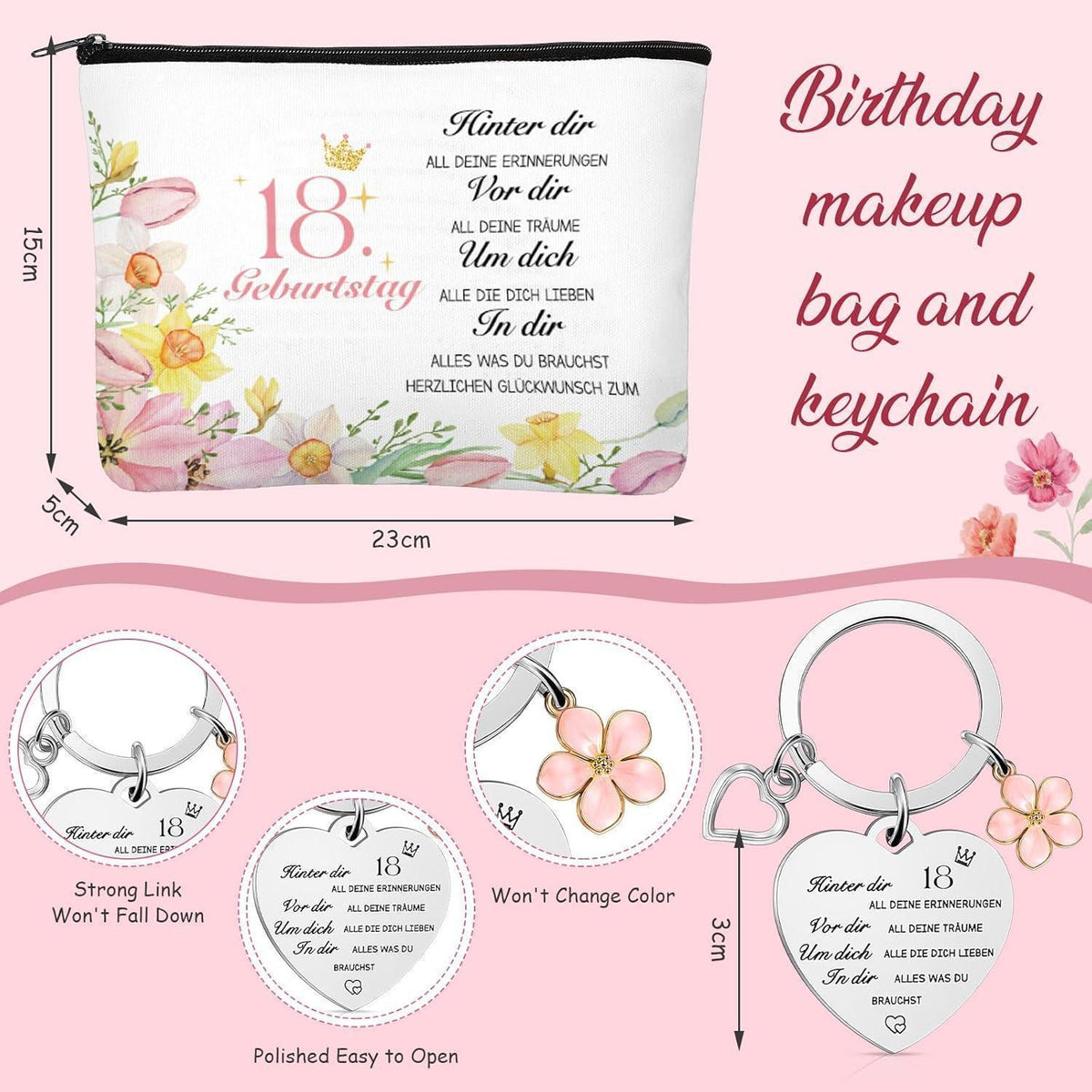 Kosmetiktasche mit Socken & Schlüsselanhänger – 18. Geburtstag Geschenk für Frauen