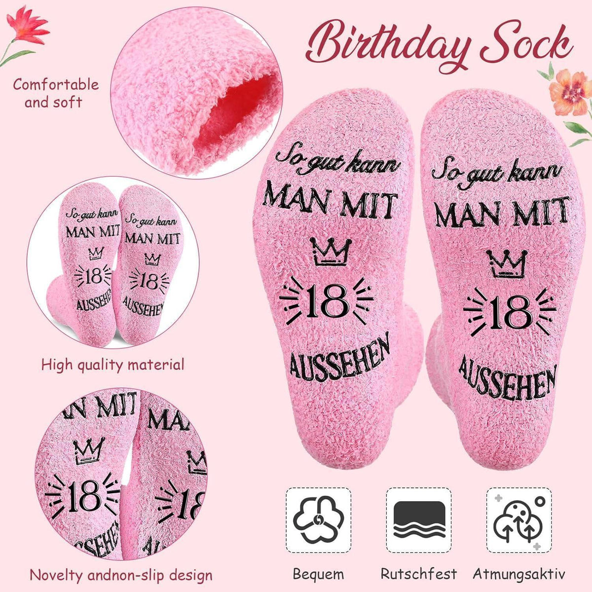 Kosmetiktasche mit Socken & Schlüsselanhänger – 18. Geburtstag Geschenk für Frauen