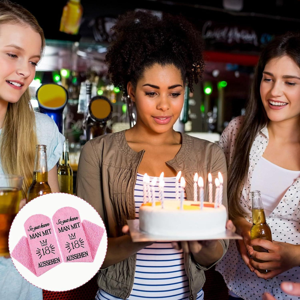 Kosmetiktasche mit Socken & Schlüsselanhänger – 18. Geburtstag Geschenk für Frauen