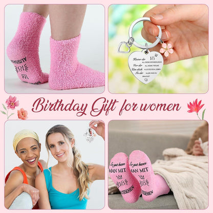 Kosmetiktasche mit Socken & Schlüsselanhänger – 18. Geburtstag Geschenk für Frauen