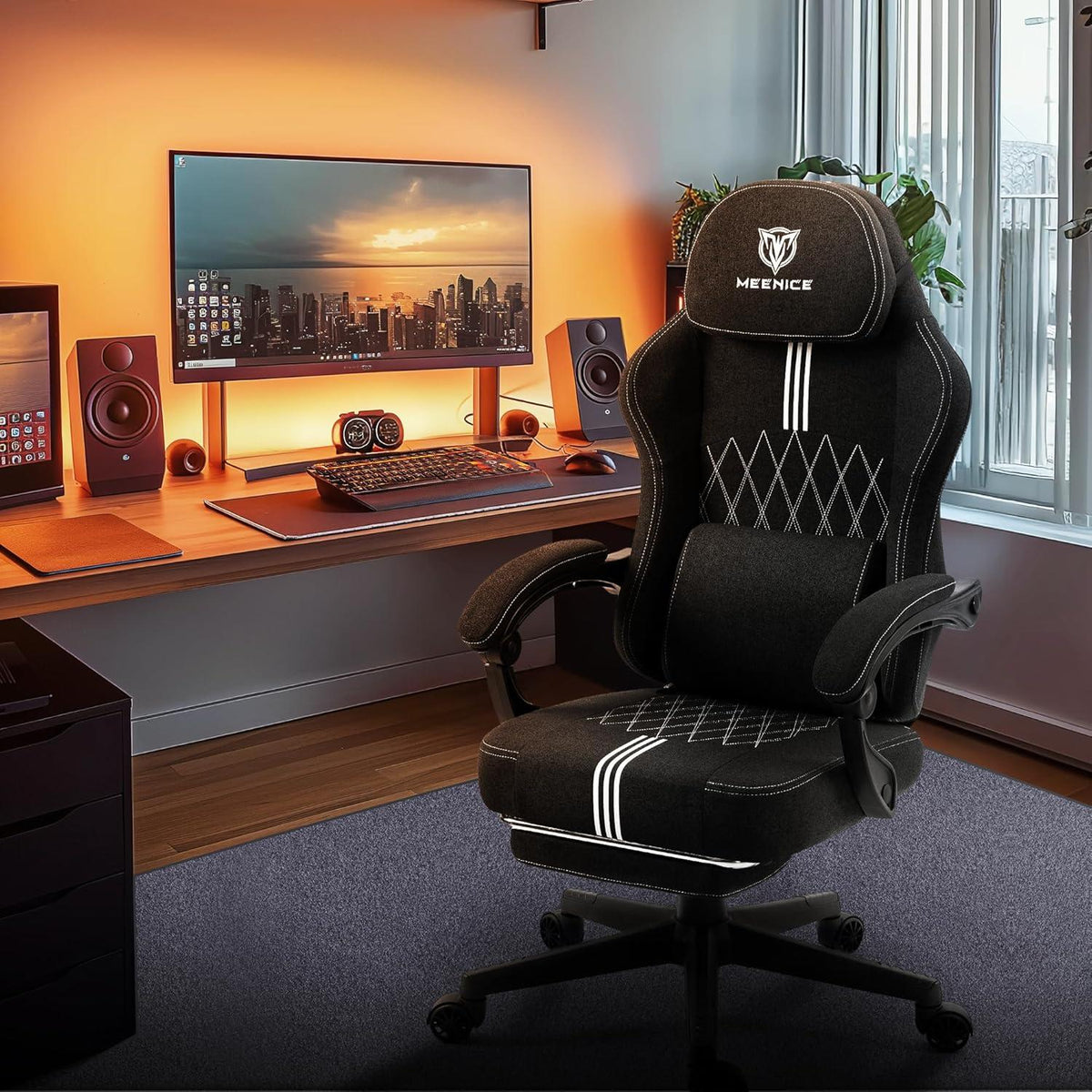 Gaming Stuhl Stoff mit Taschenfederkissen Kühlung Gel