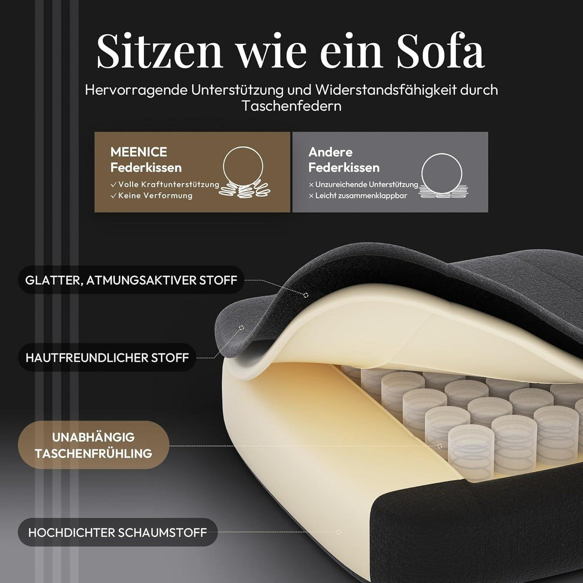 Gaming Stuhl Stoff Taschenfederkissen Massage Kühlung Fußstütze Ergonomisch Rückenlehne Schwarz