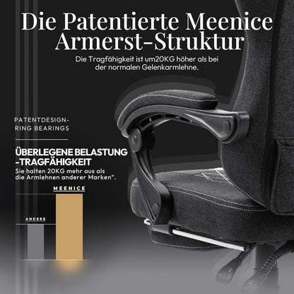 MEENICE Gaming Stuhl Stoff Taschenfederkissen Kühlung Gel Schwarz