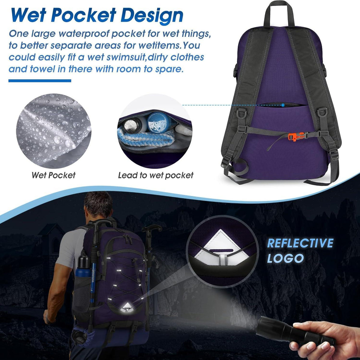 Leichter Wanderrucksack 40L Wasserdicht Faltbar Trekking Sport