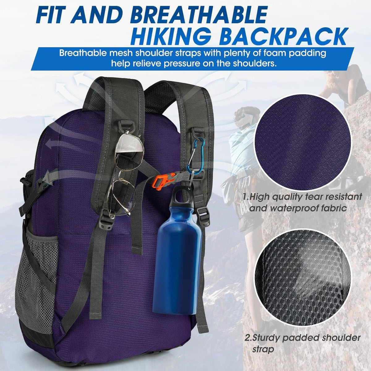 IGOLUMON 40L Wasserdichter Wanderrucksack Leicht Faltbar mit Reflexstreifen