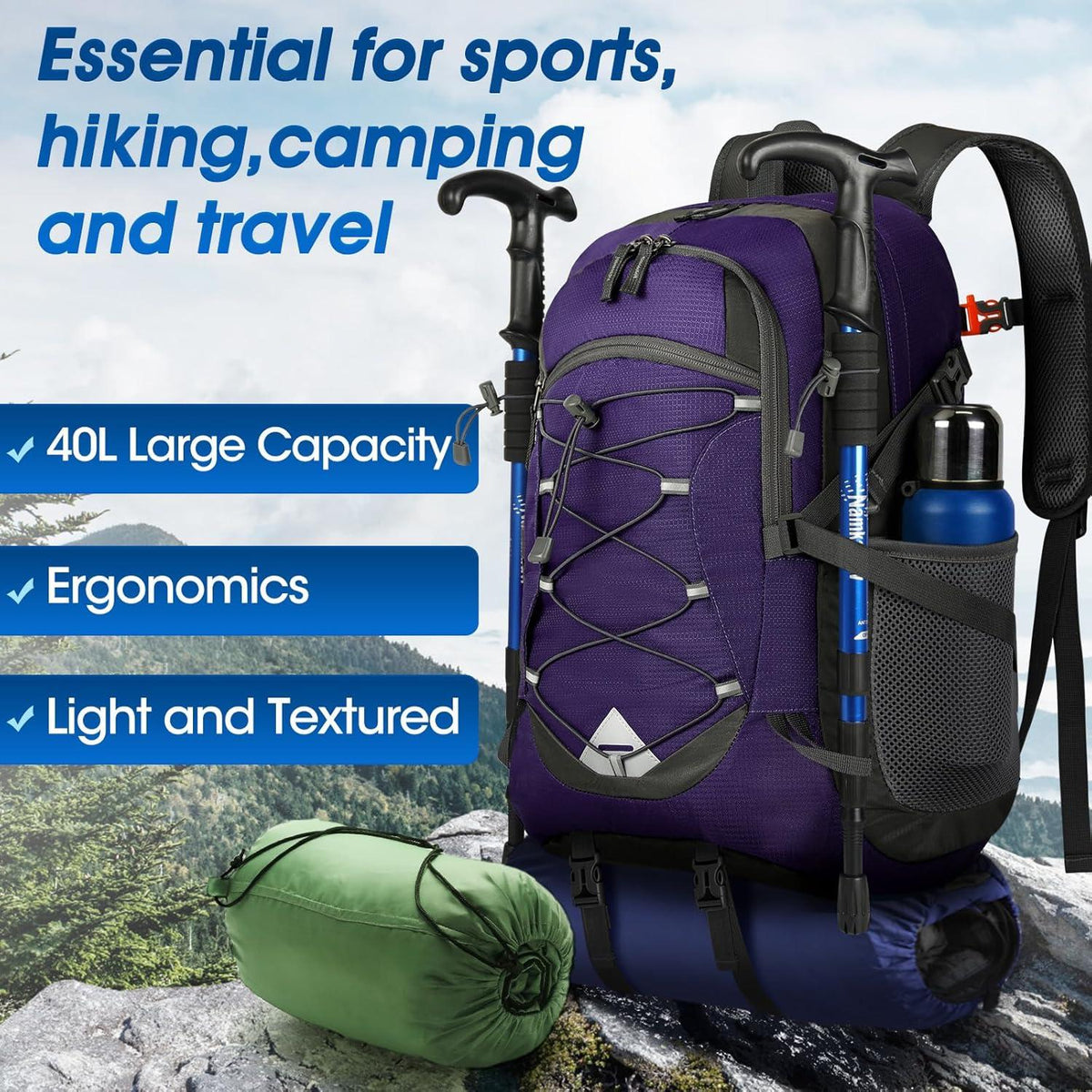 40L Wasserdichter Wanderrucksack Leicht Faltbar Reflexstreifen