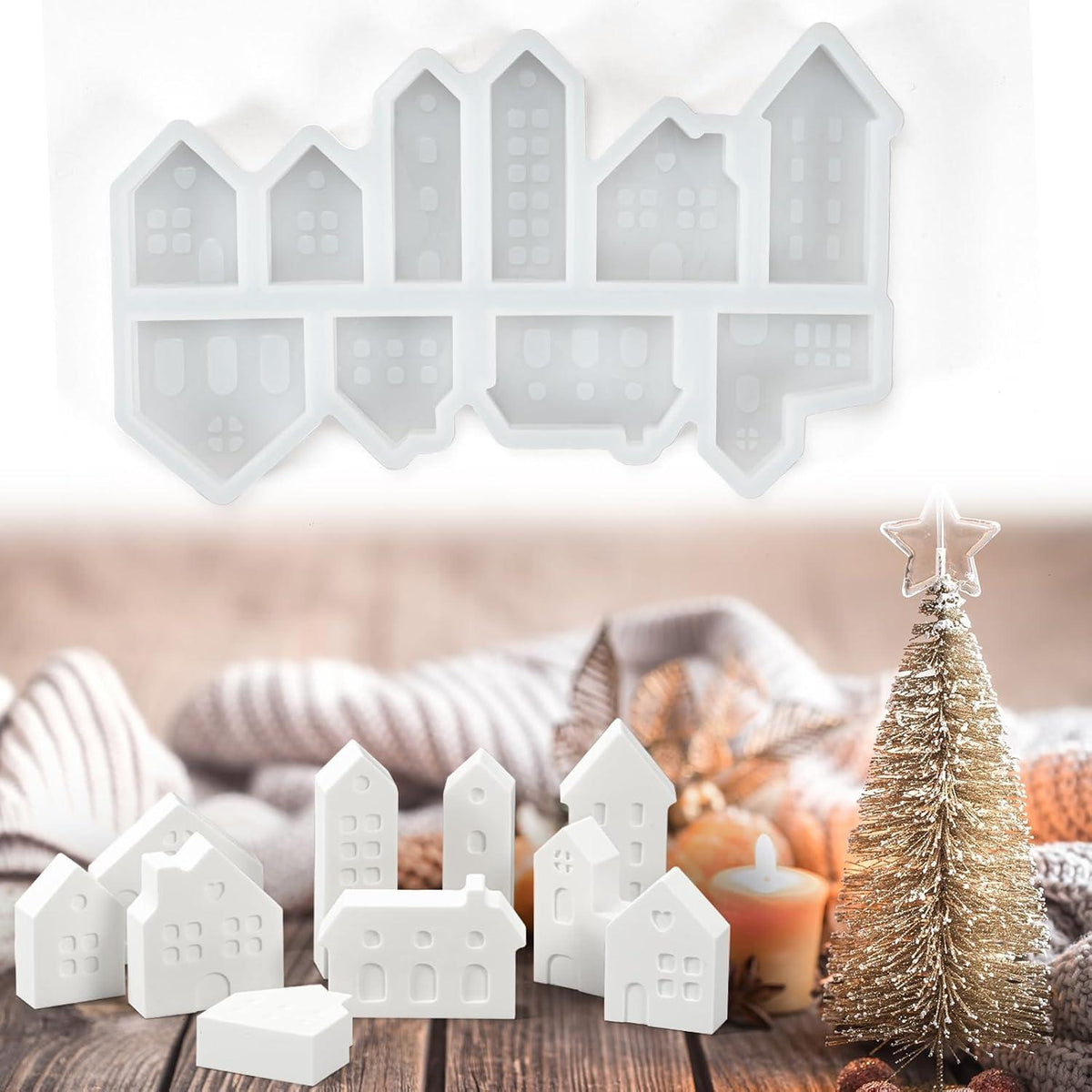 Silikonform Weihnachten Gießformen Haus Kerzenhalter Beton DIY