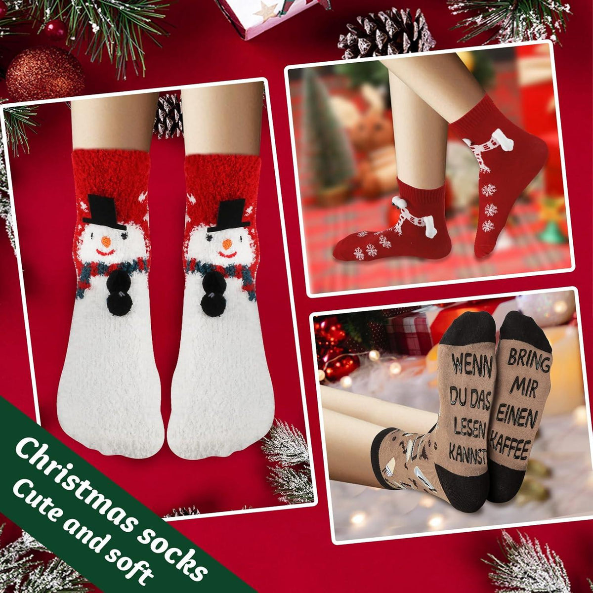 Adventskalender 2024 für Frauen 12 Paare Kuschelsocken Weihnachtssocken Set