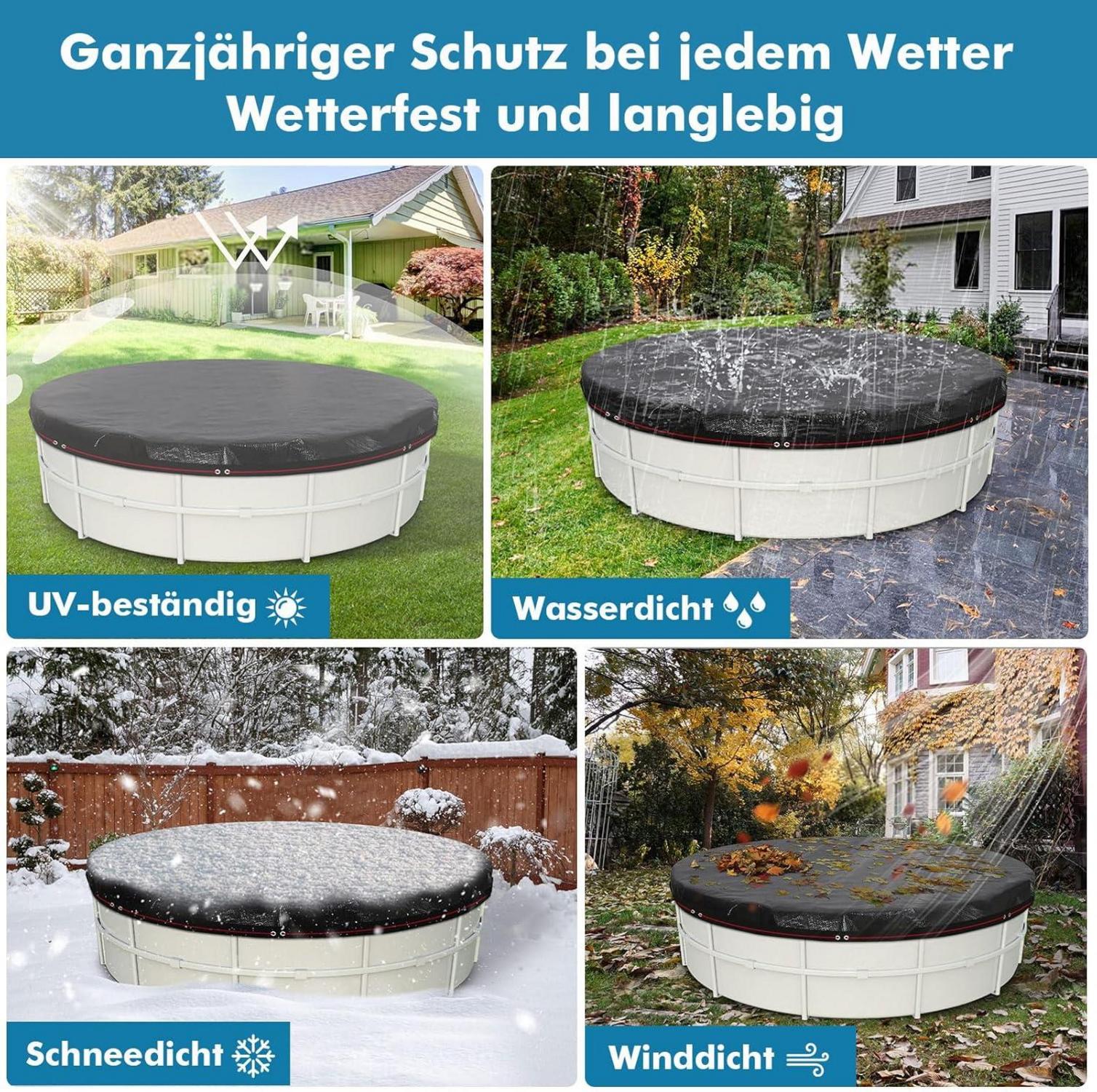 Poolabdeckung rund Ø420cm UV-resistente Abdeckplane 200g/m² Wetterfest