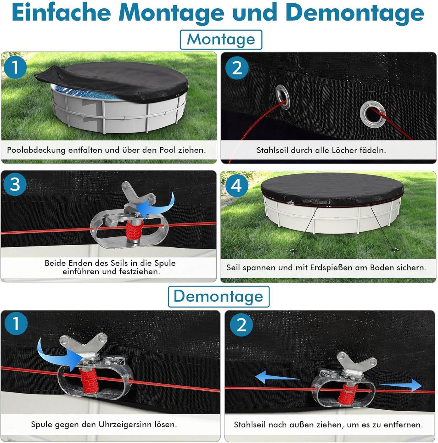 Poolabdeckung rund Ø420cm UV-resistente Abdeckplane 200g/m² Wetterfest