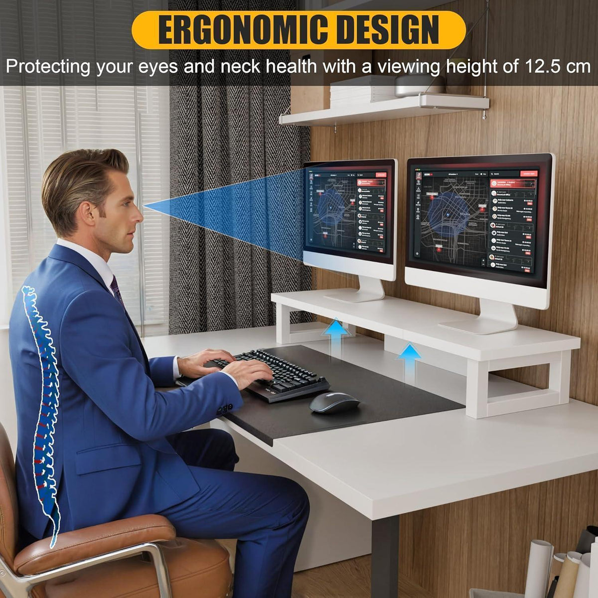 Monitorerhöhung für 2 Monitore, Weiß, 91x26cm