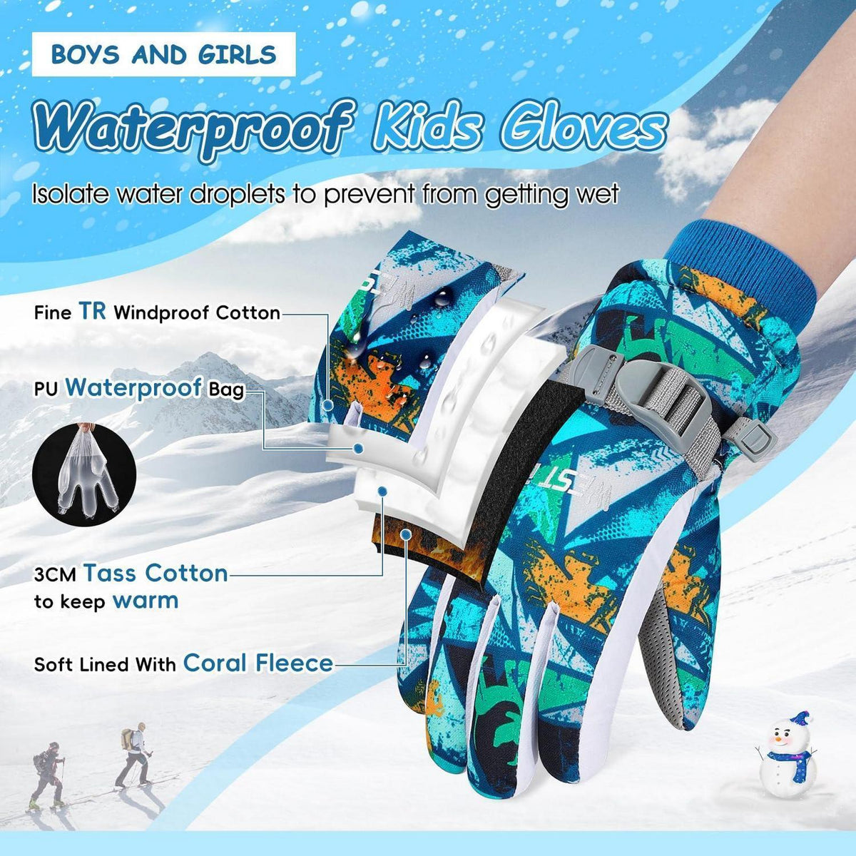 Kinder Winterhandschuhe warm & wasserdicht für 4-12 Jahre