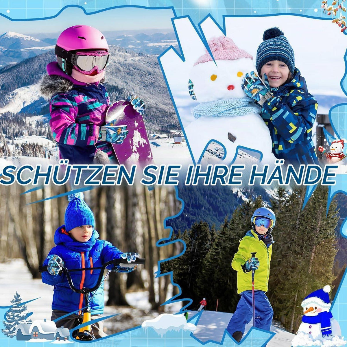 Kinder Winterhandschuhe warm & wasserdicht für 4-12 Jahre