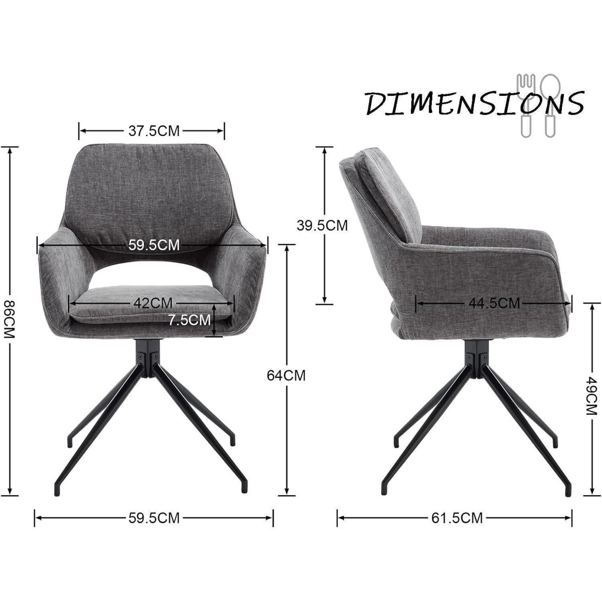 Esszimmerstühle Set Grau, 360° Drehstühle, Chenille & Komfort