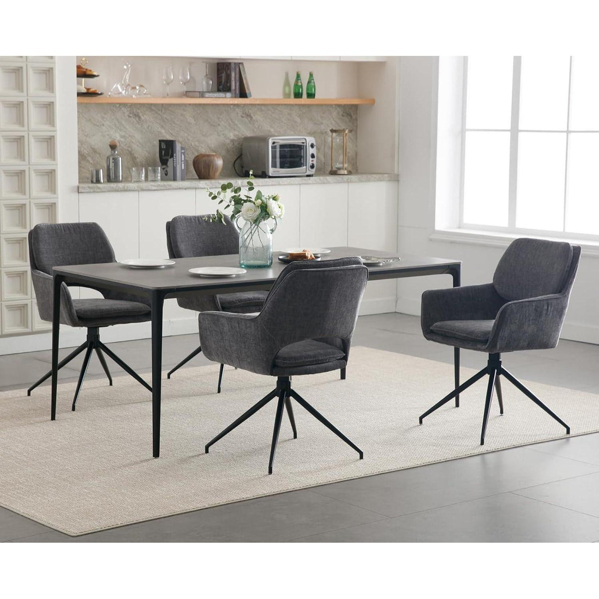 Esszimmerstühle Set Grau, 360° Drehstühle, Chenille & Komfort