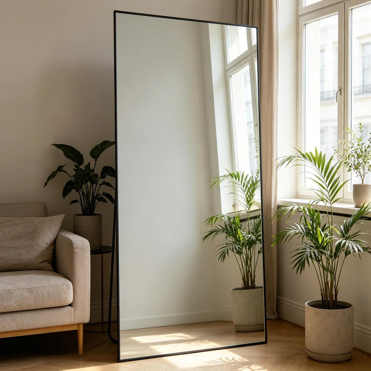 Ganzkörperspiegel 180x80 cm – Stehender Bodenspiegel mit Ständer Schwarz