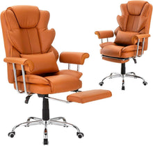 Ergonomischer PU-Leder Bürostuhl 230kg Tragkraft neigbar 135° braun