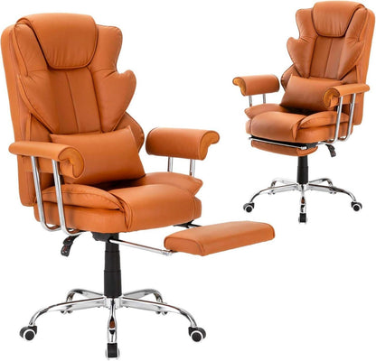 Ergonomischer PU-Leder Bürostuhl 230kg Tragkraft neigbar 135° braun
