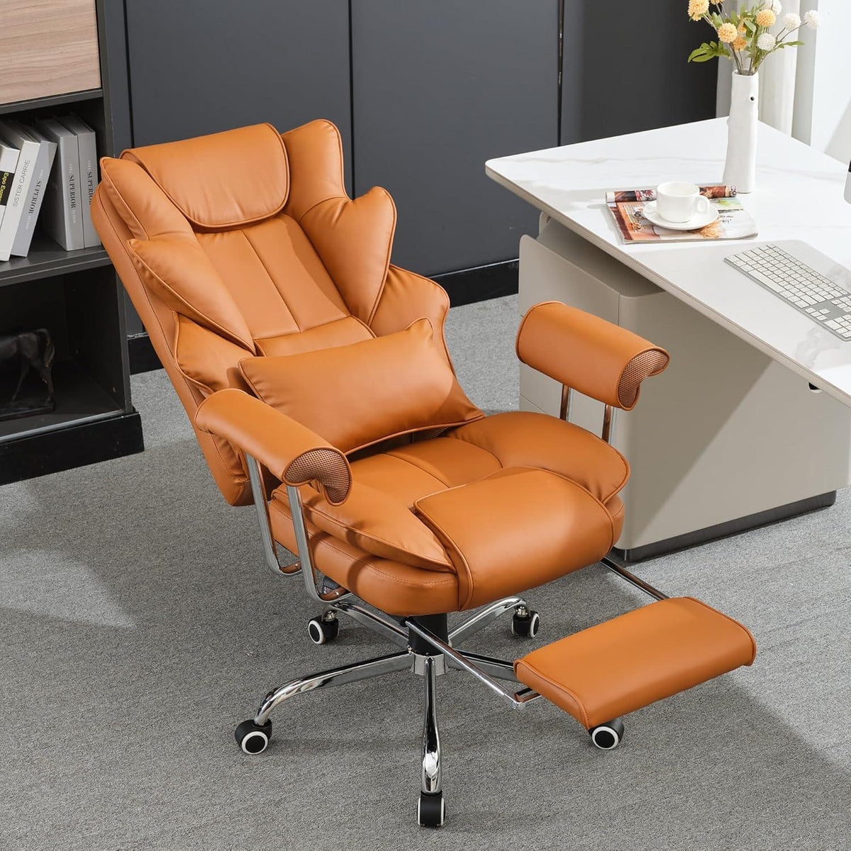 Ergonomischer Bürostuhl 230kg Tragkraft neigbar PU Leder