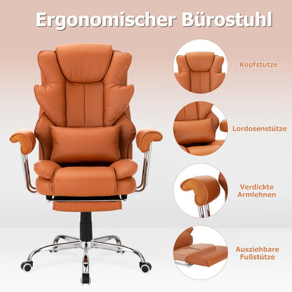 UEV Ergonomischer Bürostuhl 230kg Tragkraft neigbar 135° PU Leder Gaming