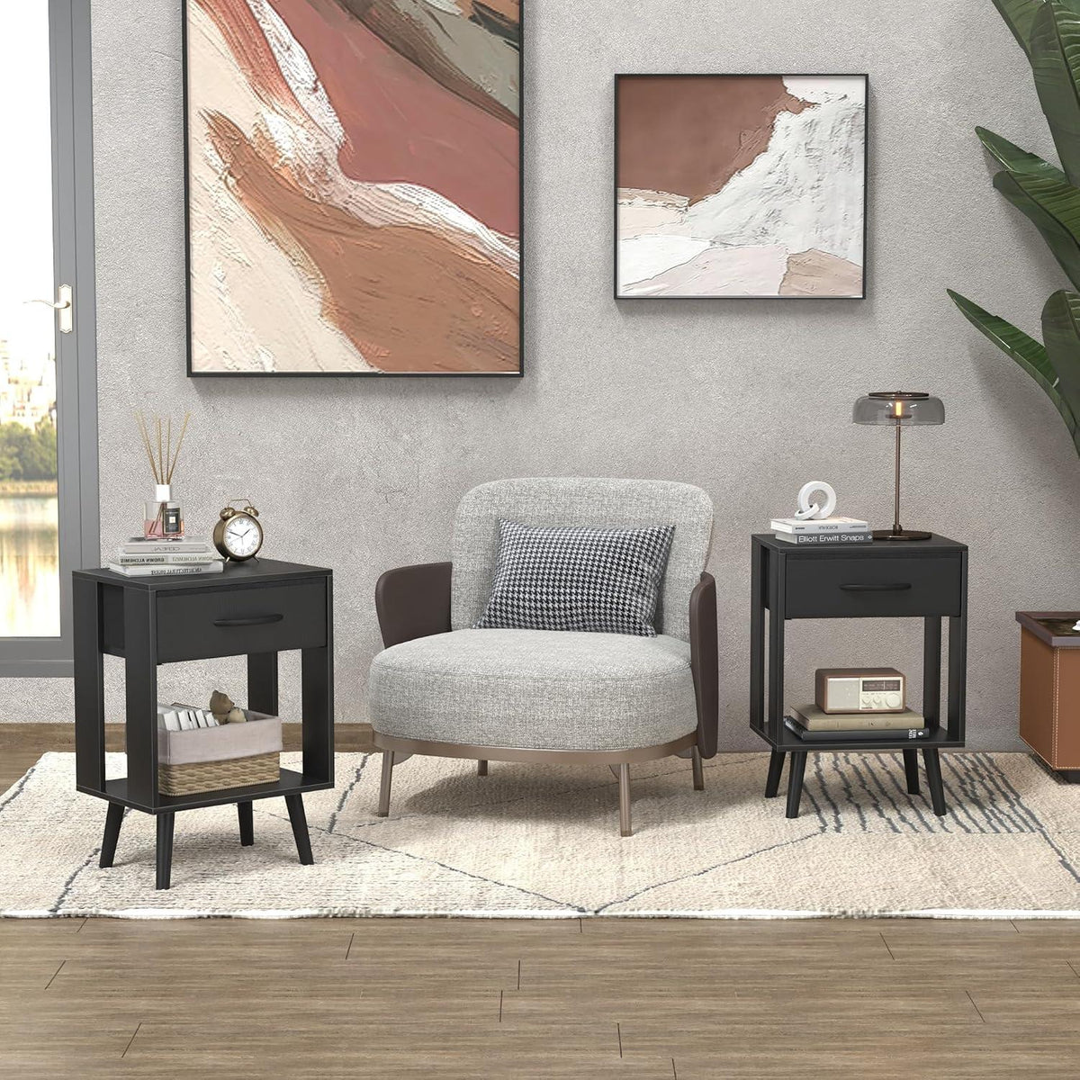 Modernes Schwarz Set 2 Kleine Nachttische 40x30x60cm für