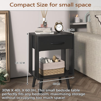 Modernes Nachttisch 2er Set mit Schublade und MDF-Platte, Schwarz