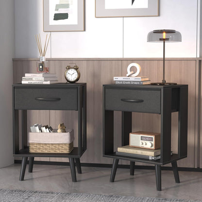 Nachttisch 2er Set 40x30x60.3cm Schwarz Schublade Schlafzimmer