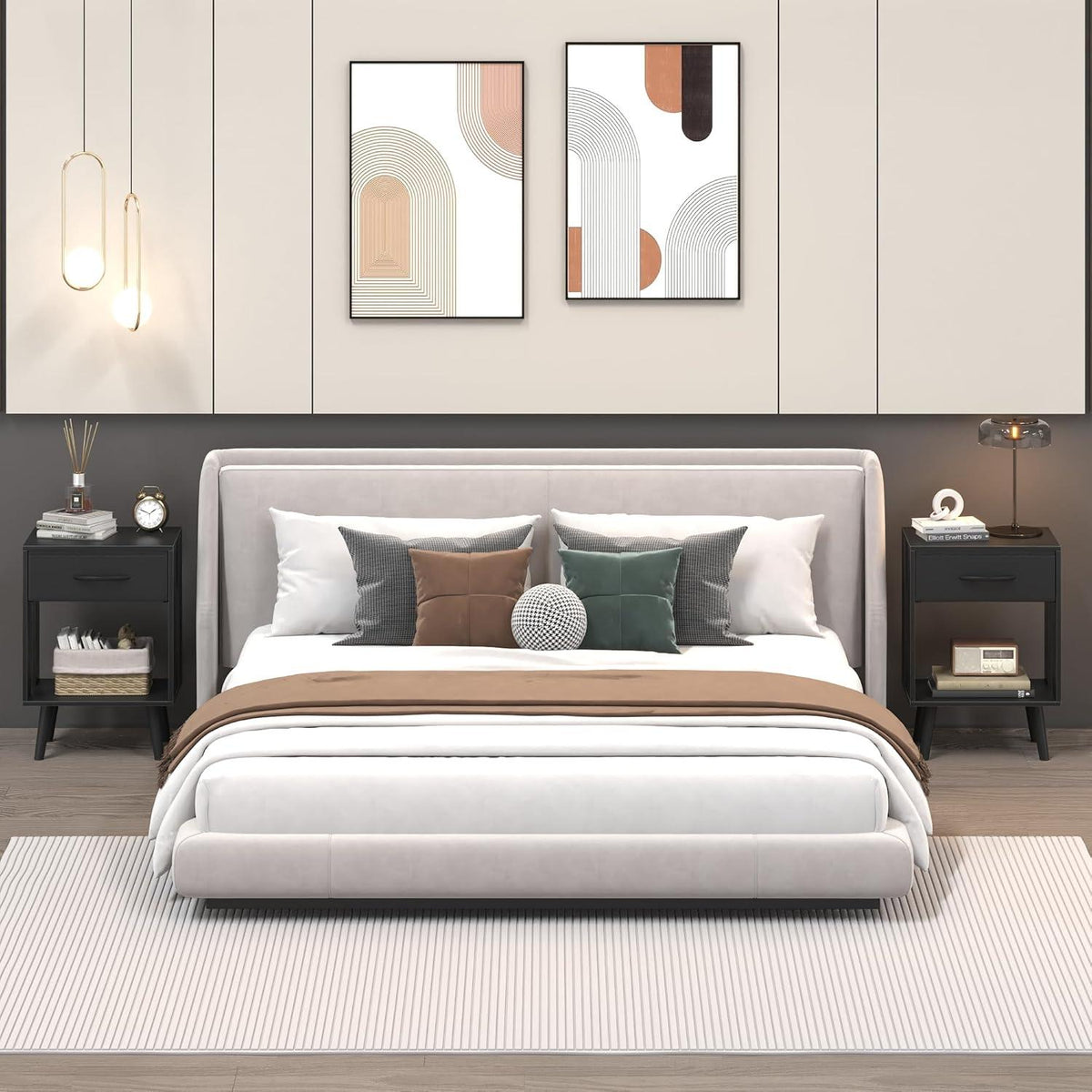 Nachttisch Set 2er 40x30x60,3cm Klein Schwarz mit Schublade