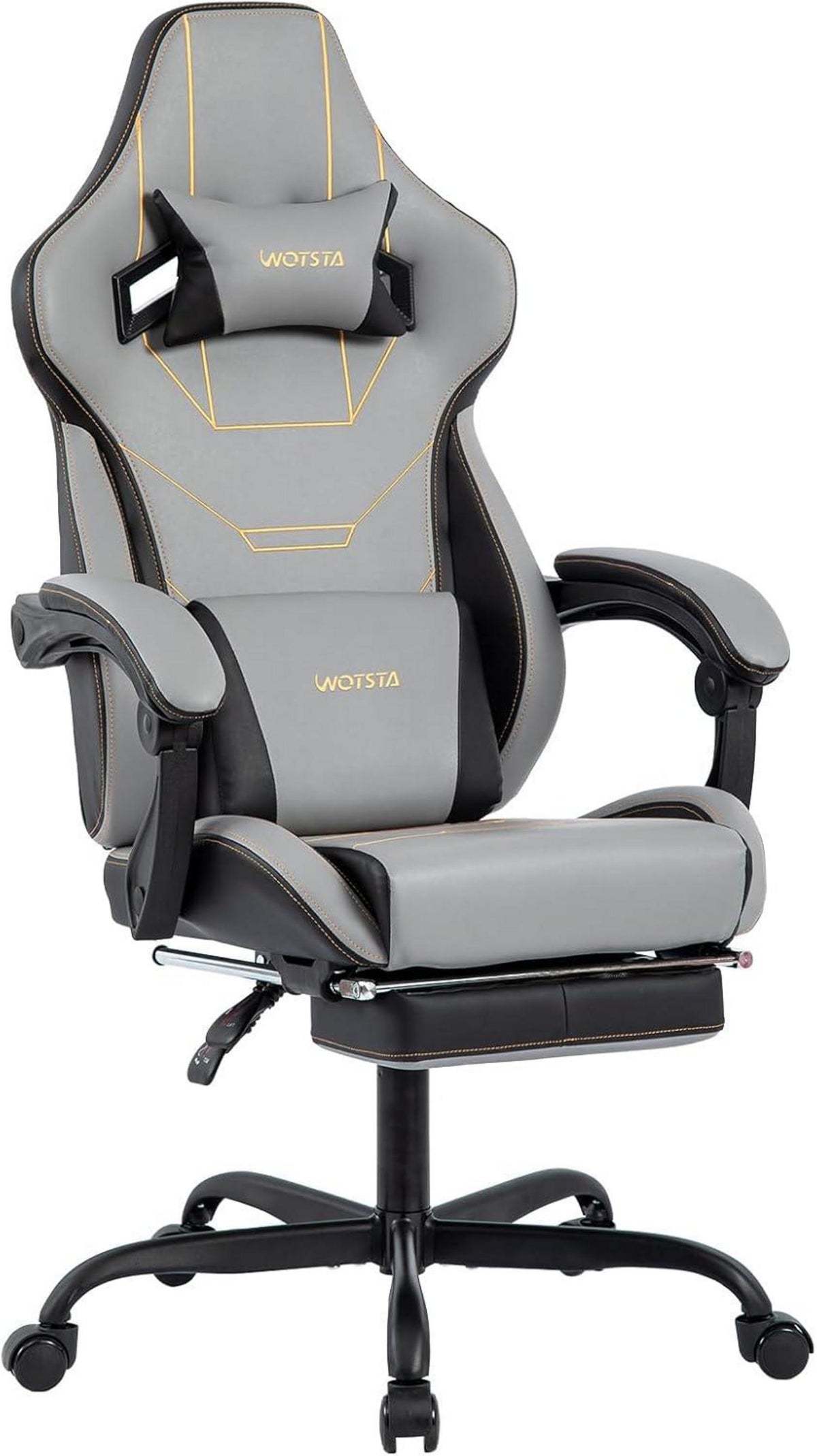 Ergonomischer Gaming Stuhl mit Fußstütze und Massage-Lendenkissen