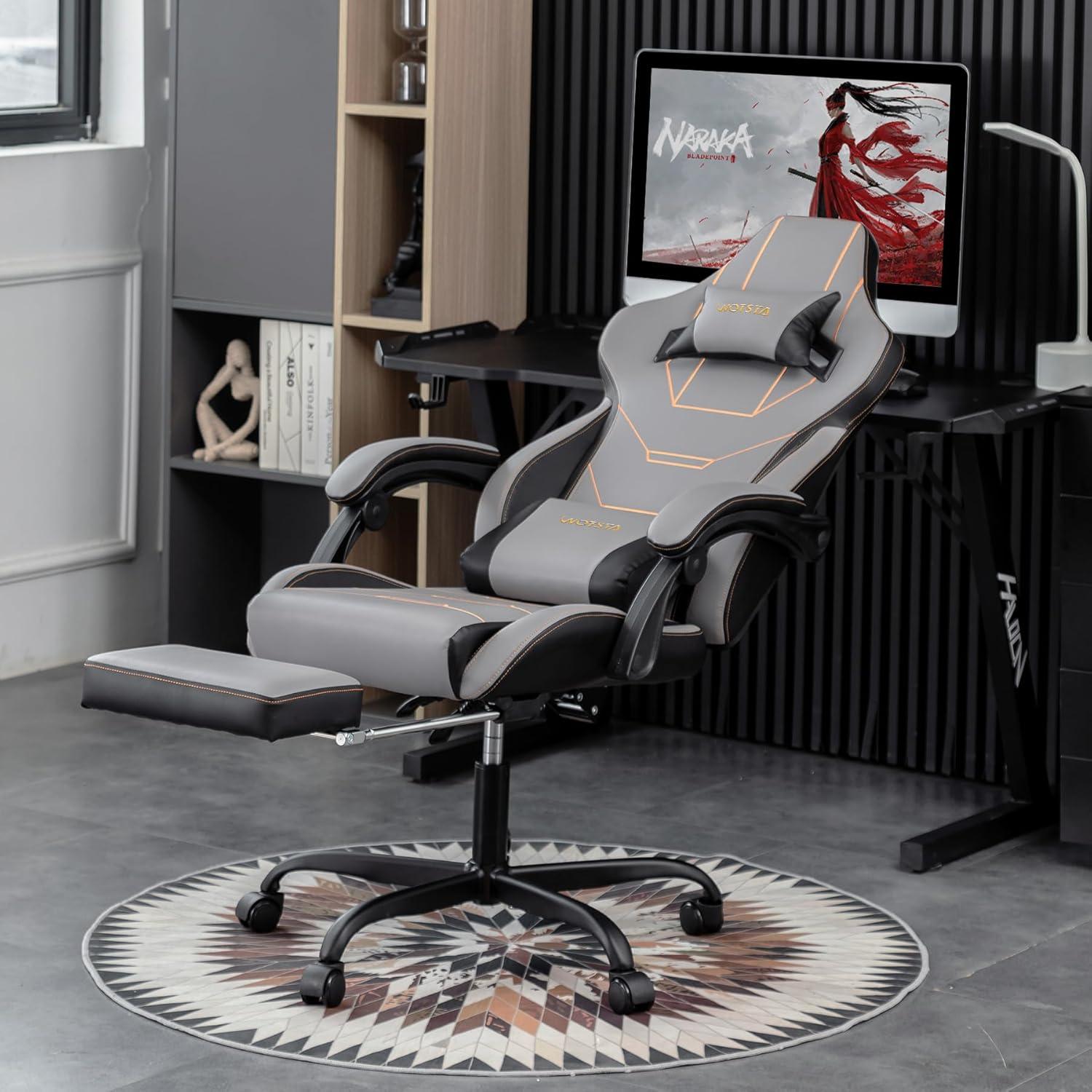 Ergonomischer Gaming Stuhl mit Fußstütze, Racing