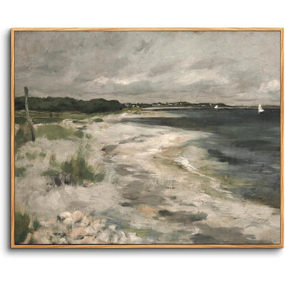 Vintage Leinwandbild Küstenlandschaft mit Holzrahmen 40x60 cm