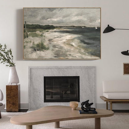 Vintage Leinwandbild Küstenlandschaft mit Holzrahmen 40x60 cm