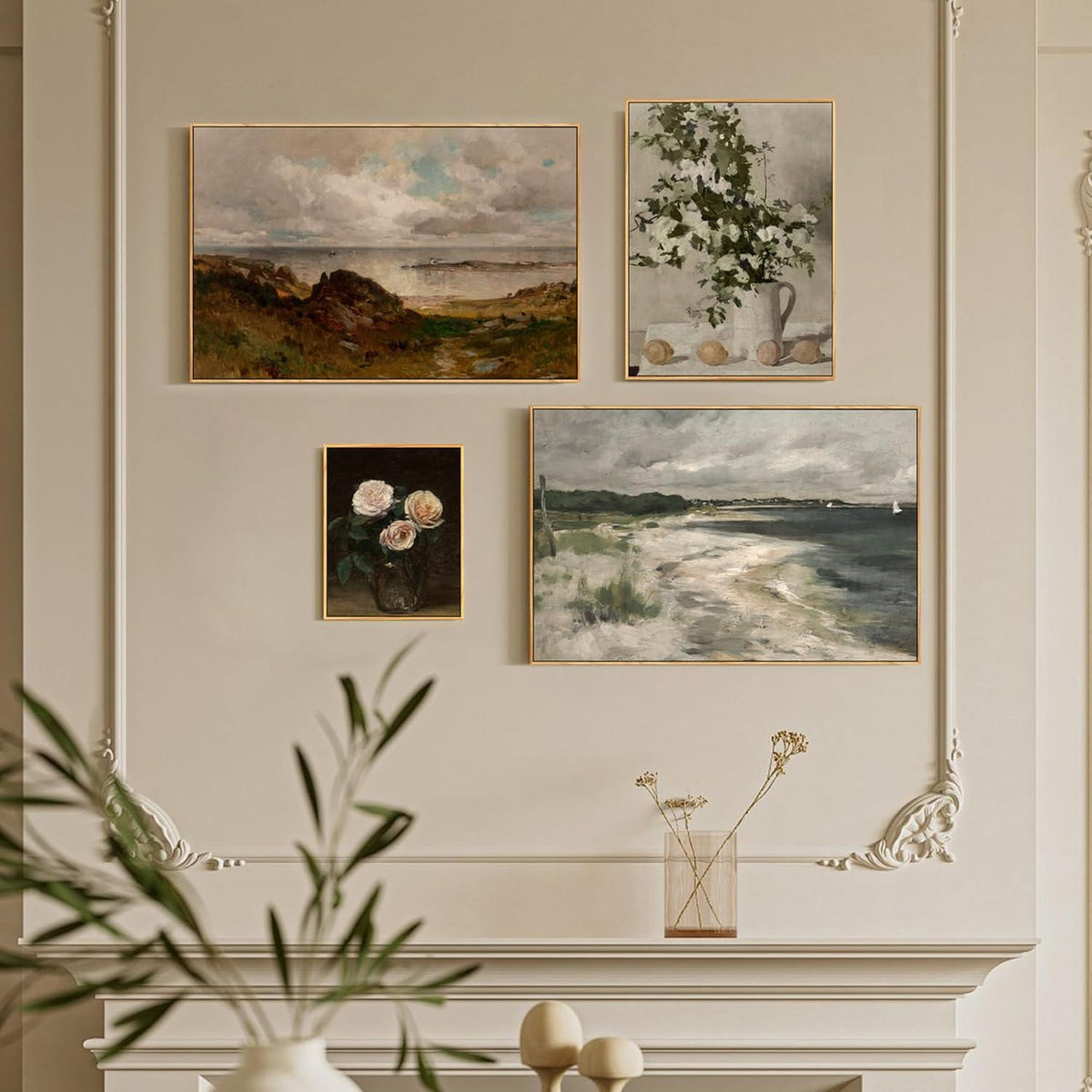 Vintage Leinwandbild Küstenlandschaft mit Holzrahmen 40x60 cm