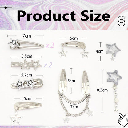 10er Set Silber Haarspangen Y2K Stern Pentagramm Haarclips