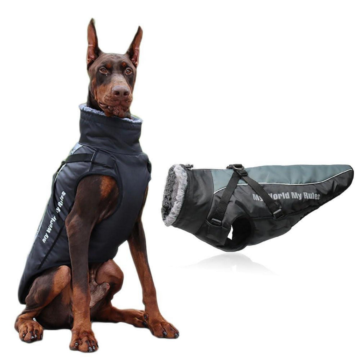 Wasserdichte Hundejacke Winter XL-6XL Schwarz 5XL mit Geschirr