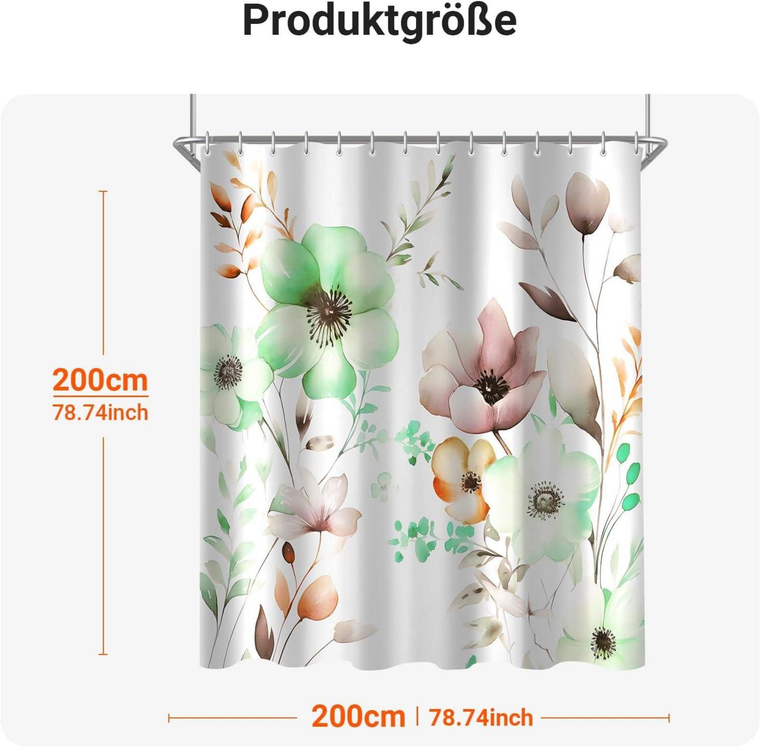 Duschvorhang Blumen Zeichnen Antischimmel 200x200cm Textil mit